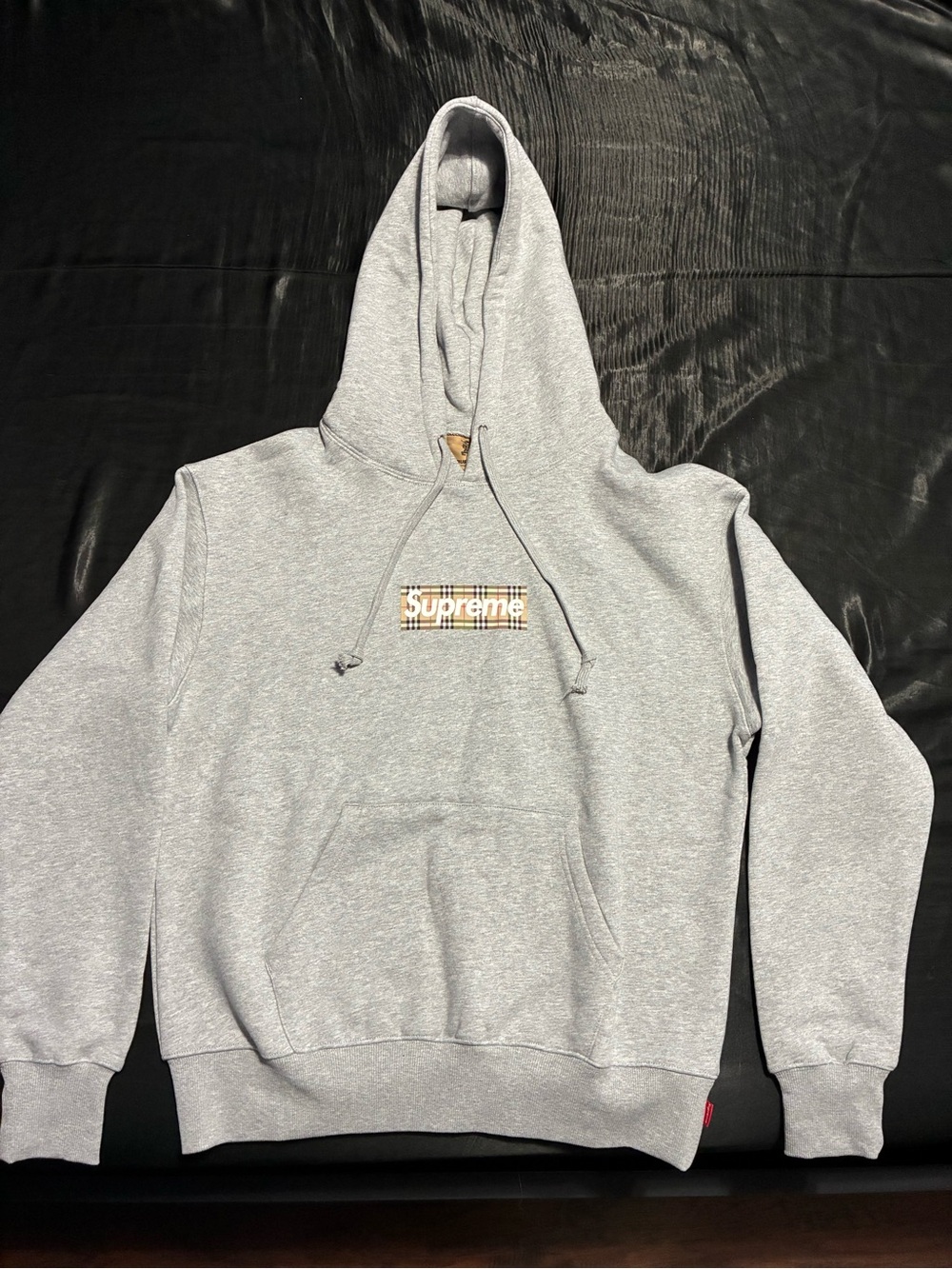 Burberry x Supreme Gray Plaid Logo Hoodie - Men's Pullover Sweatshirt